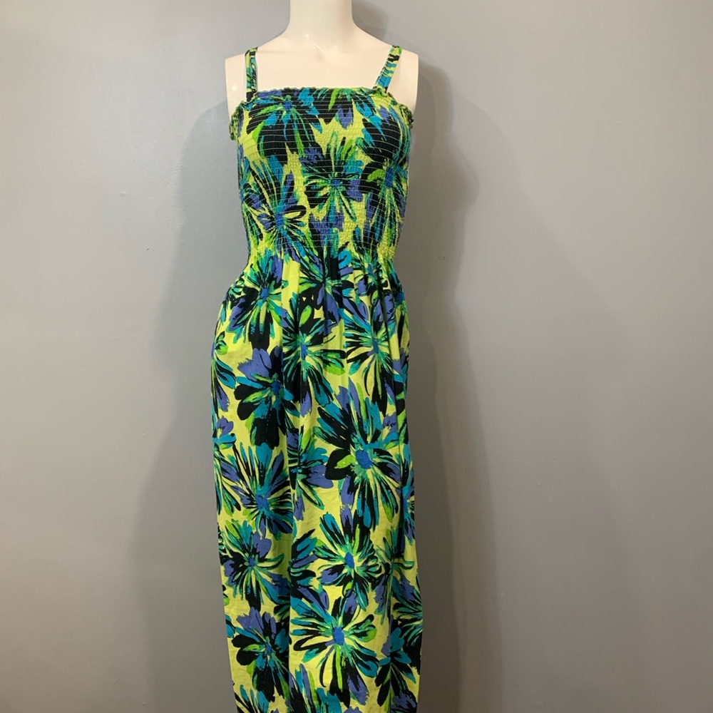 Floral Maxi Dress in Green and Blue